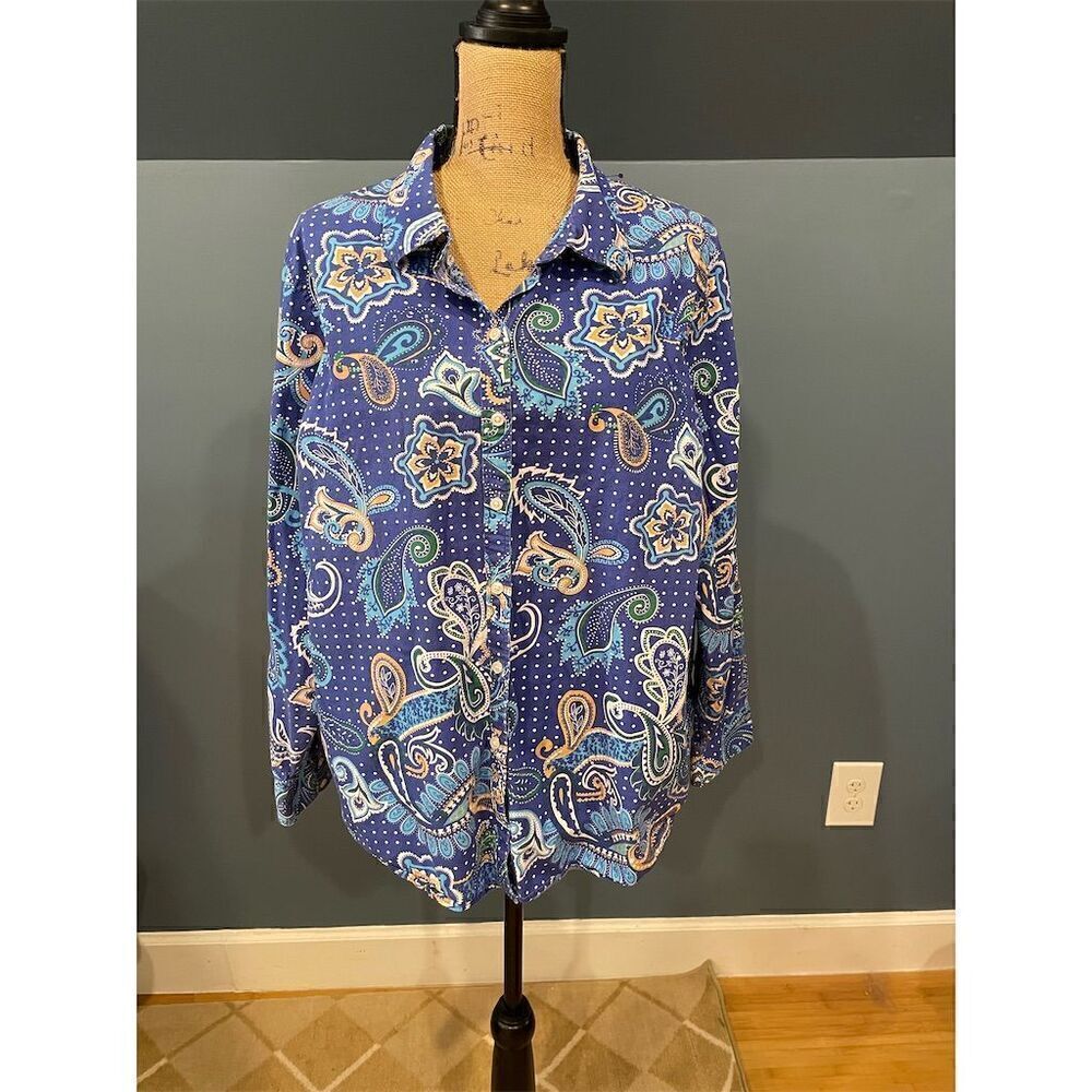 *3/$15 Kim Rogers Women's 2X Multicolor Paisley Long Sleeve Blouse - Picture 1 of 8